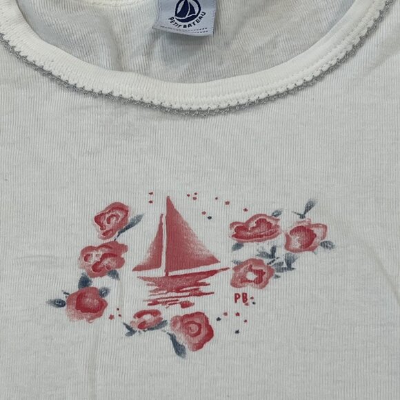 Petit Bateau Girls Long Sleeve White Top With Sailboat & Floral Design Size 6 - Picture 4 of 4